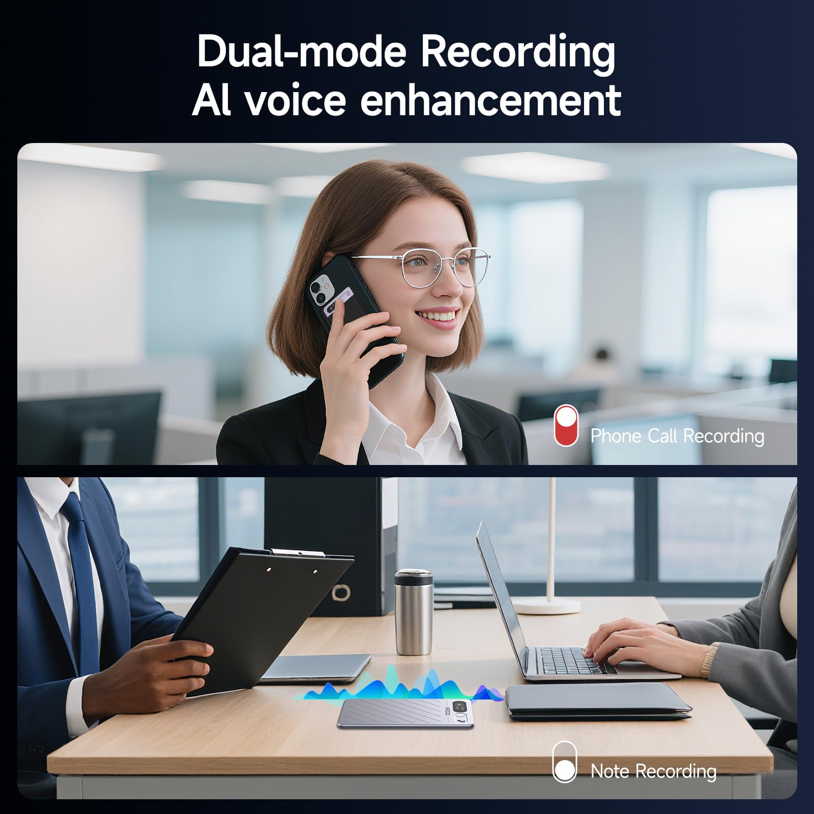 IFECCO AI Voice Recorder - Digital Voice Recorder Summarize with AI Technology, 64GB Memory, Support 152 Languages, App Control, Audio Recorder for Lectures Recorders, Meetings, Calls