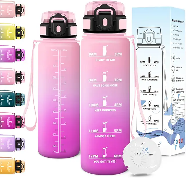 Gourde Sport 1L Motswedi - Anti-Fuite, Réutilisable, Sans BPA - Rose Clair & Rouge