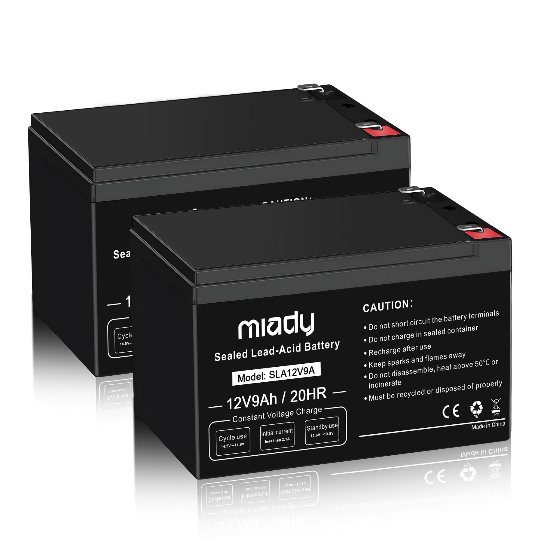 Miady 12V 9Ah Rechargeable Sealed Lead Acid Battery 9a-2 Pack