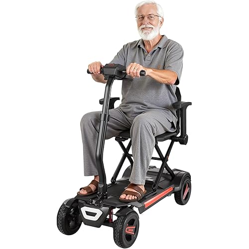 VEVOR 2025 Upgraded Auto-Folding Mobility Scooter for Seniors & Adults,4-Wheel Lightweight Electric Scooter with Dual Front Suspension & Removable Batteries for Long Range & Stable Ride