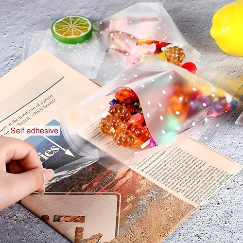 Miniatura 3 de Juego de 500 bolsas autoadhesivas para golosinas, de 3.9 pulgadas, de celofán con lunares blancos, para fiestas, para piruletas, dulces, chocolates,