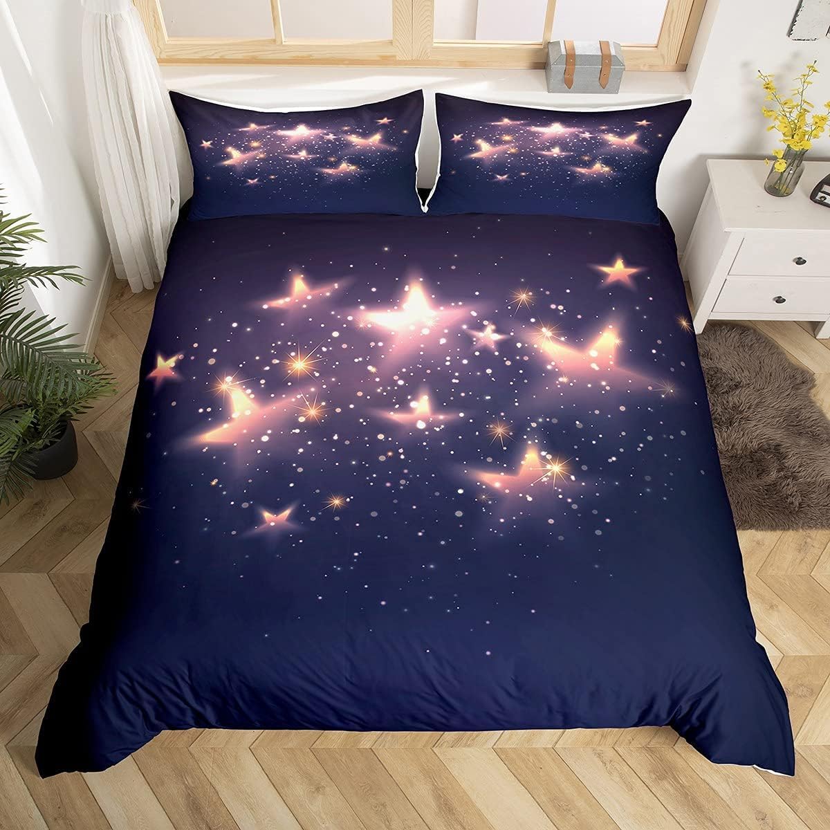 Parure de lit étoiles dorées en microfibre haute densité avec impression 3D de luxe