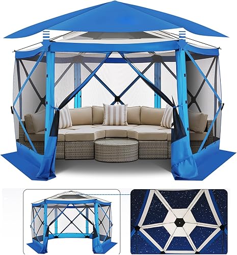 Miniatura 33 de COBIZI Tienda de campaña de 10 x 10 pies para camping, toldo de camping desplegable con paredes laterales, tienda de campaña portátil para