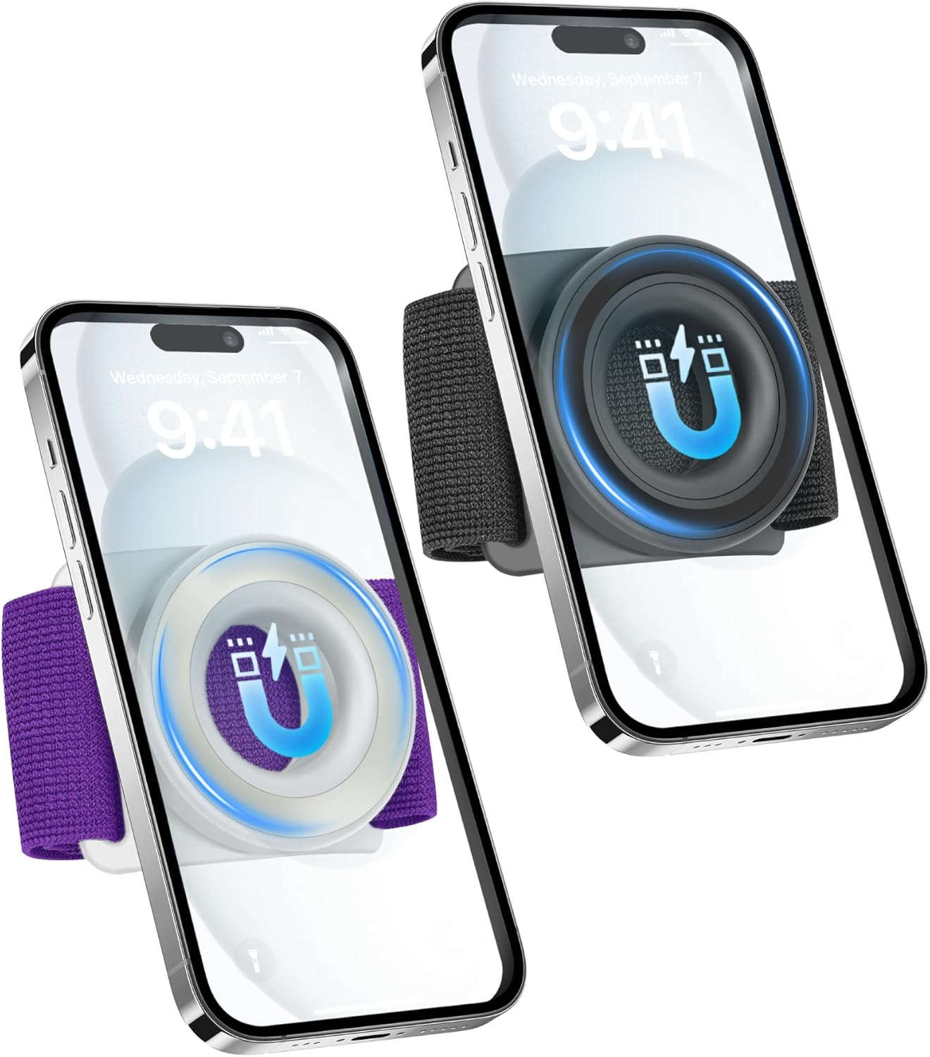 TOPGO Running Phone Holder for iPhone [360° Rotatable & Upgrade Anti-Drop] Magnetic Wrist Phone Holder Black & Purple