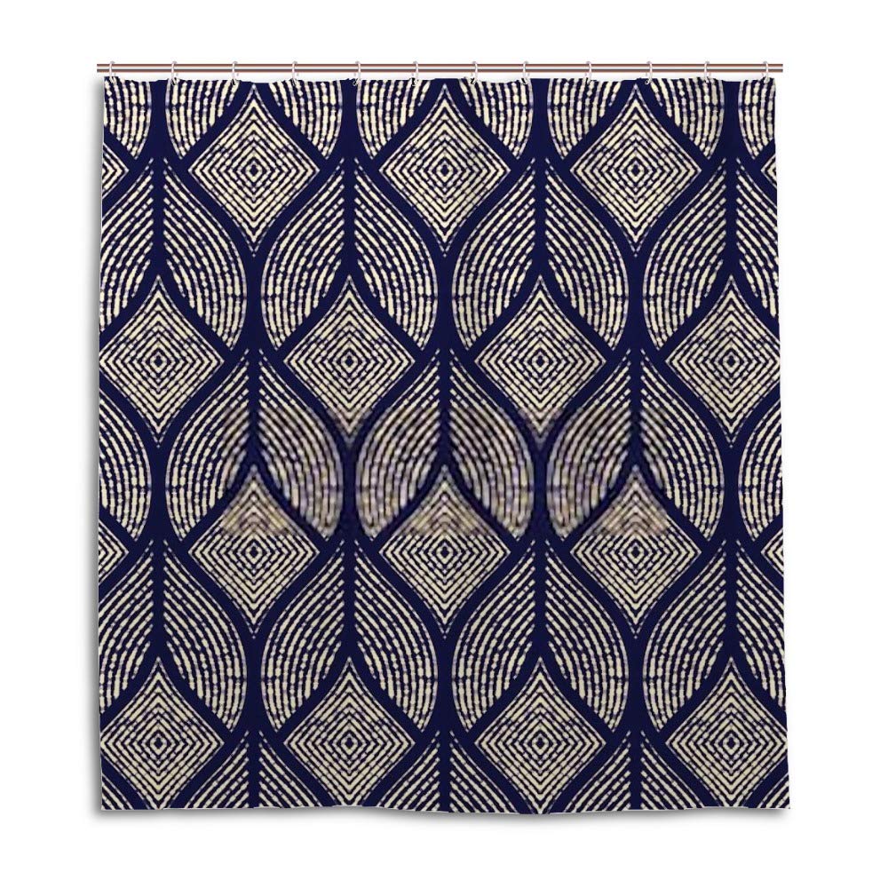 Rideau de douche bleu foncé et doré 180x180 cm avec crochets en C