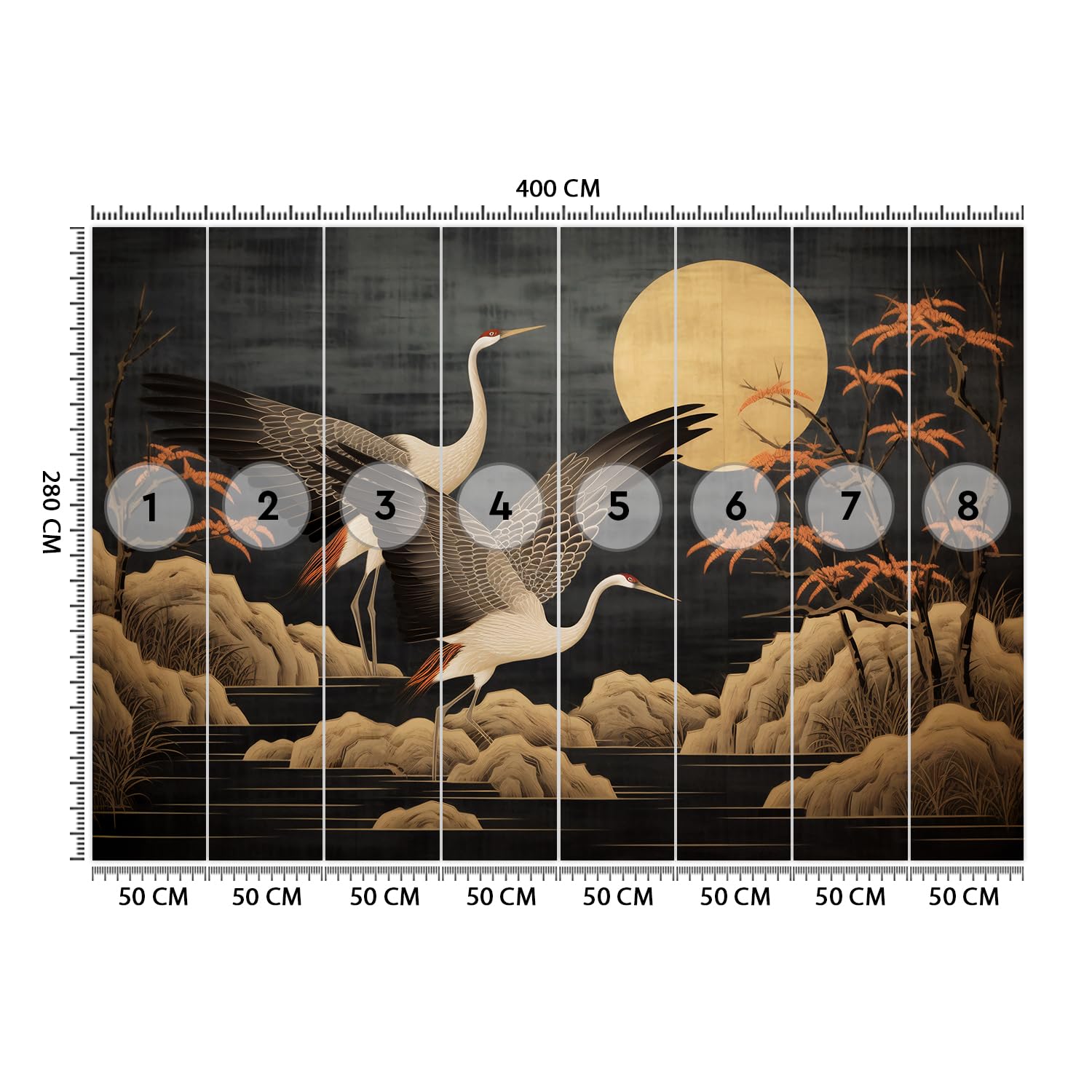 Feeby Fototapete Natur Reiher Blumen 400x280 cm mehrfarbig XXL Vlies Wandtapete Tapeten Wohnzimmer Schlafzimmer Jugendzimmer Moderne Design Wandbild Wand Dekoration Vogel AI Botanik