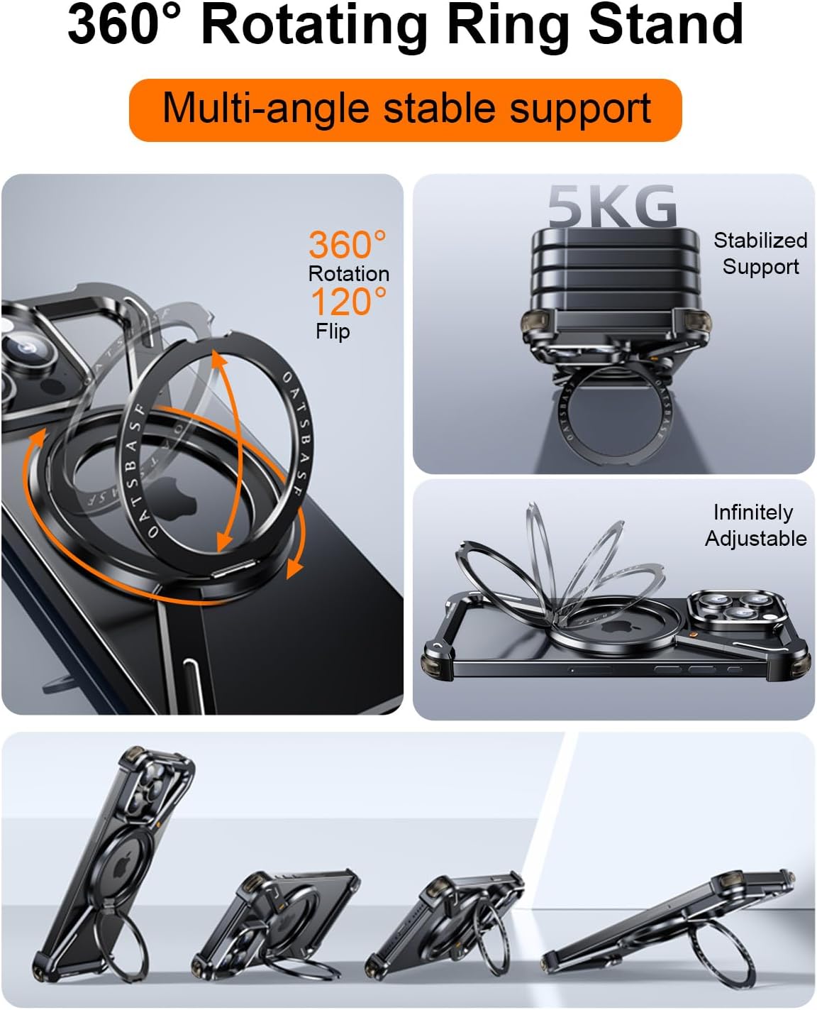 Z Case for iPhone 14 Promax Frameless, with Magnetic Kickstand 360° Rotatable Stand, Bezel Less Metal Slim Hard Shockproof Ultra Thin for iPhone 14 Pro Max Case with Ring Holder, Black - Image 2