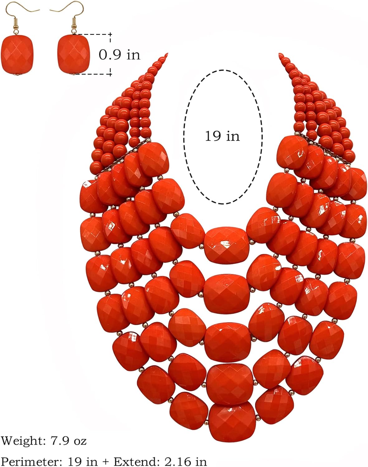 5 Layered Colorful Beaded Statement Chunky Necklaces For Women Fashion African Tribal Costume Jewelry Earring Set Multi Strand Bead Collar Choker Bib Handmade - Image 2