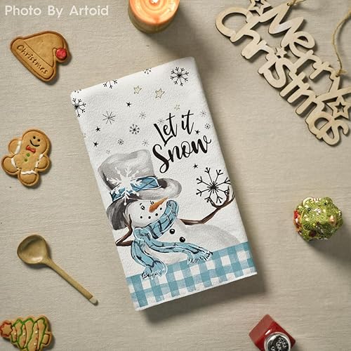Miniatura 10 de Artoid Mode Juego de 2 toallas de cocina de invierno con diseño de muñeco de nieve con diseño de muñeco de nieve de búfalo, 18 x 26 pulgadas,