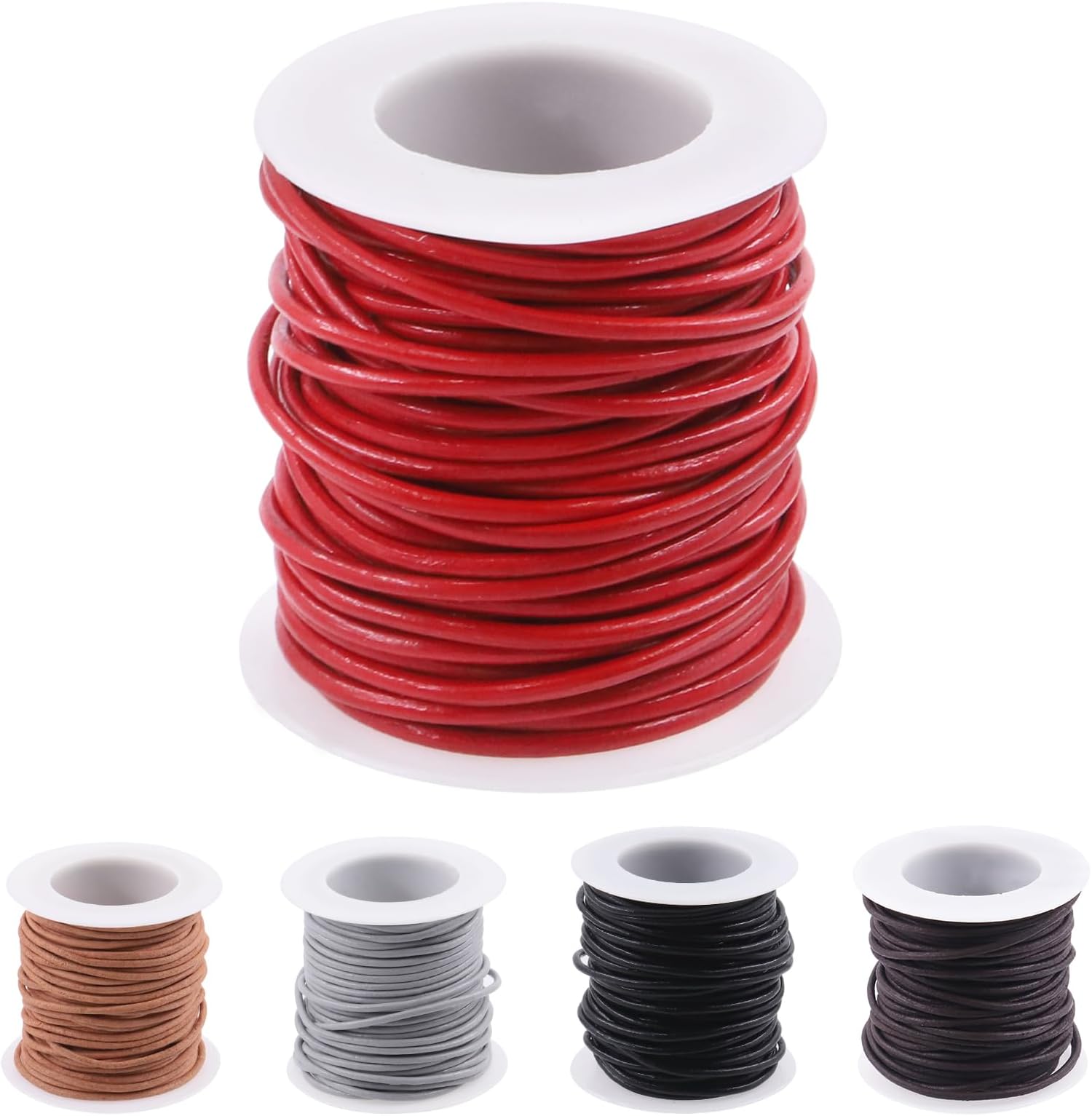 11 Yards x 2mm Red Round Leather String Cord Soft Leather Rope Cord Spool for Necklaces Bracelets Shoelace Wrapping Crafts Jewelry Making Supplies