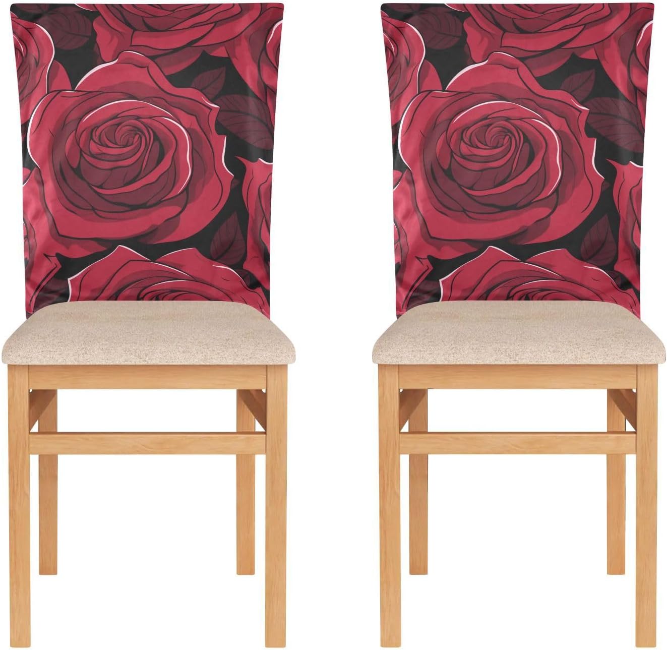 ALAZA Elegant Red Roses Chair Back Cover Set of 6, Washable Reusable Removable Chair Slipcovers Decorative Chair Cover for Home Kitchen Wedding Party