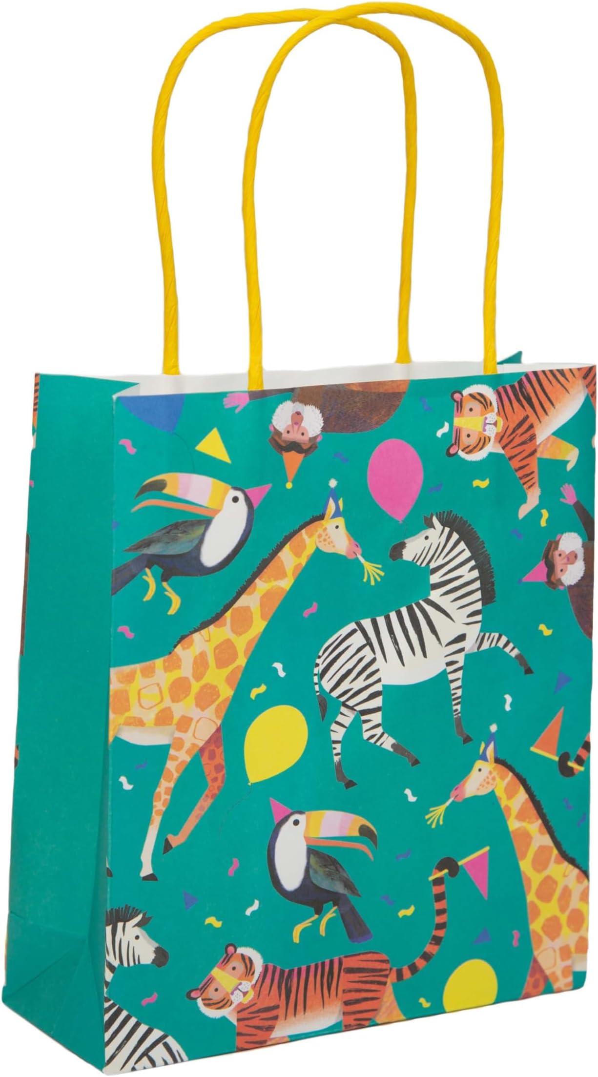 Paper Loot Bags Jungle Theme Supplies Safari Zoo Party Fill with Birthday Cake and Treats, Green and Yellow, Medium