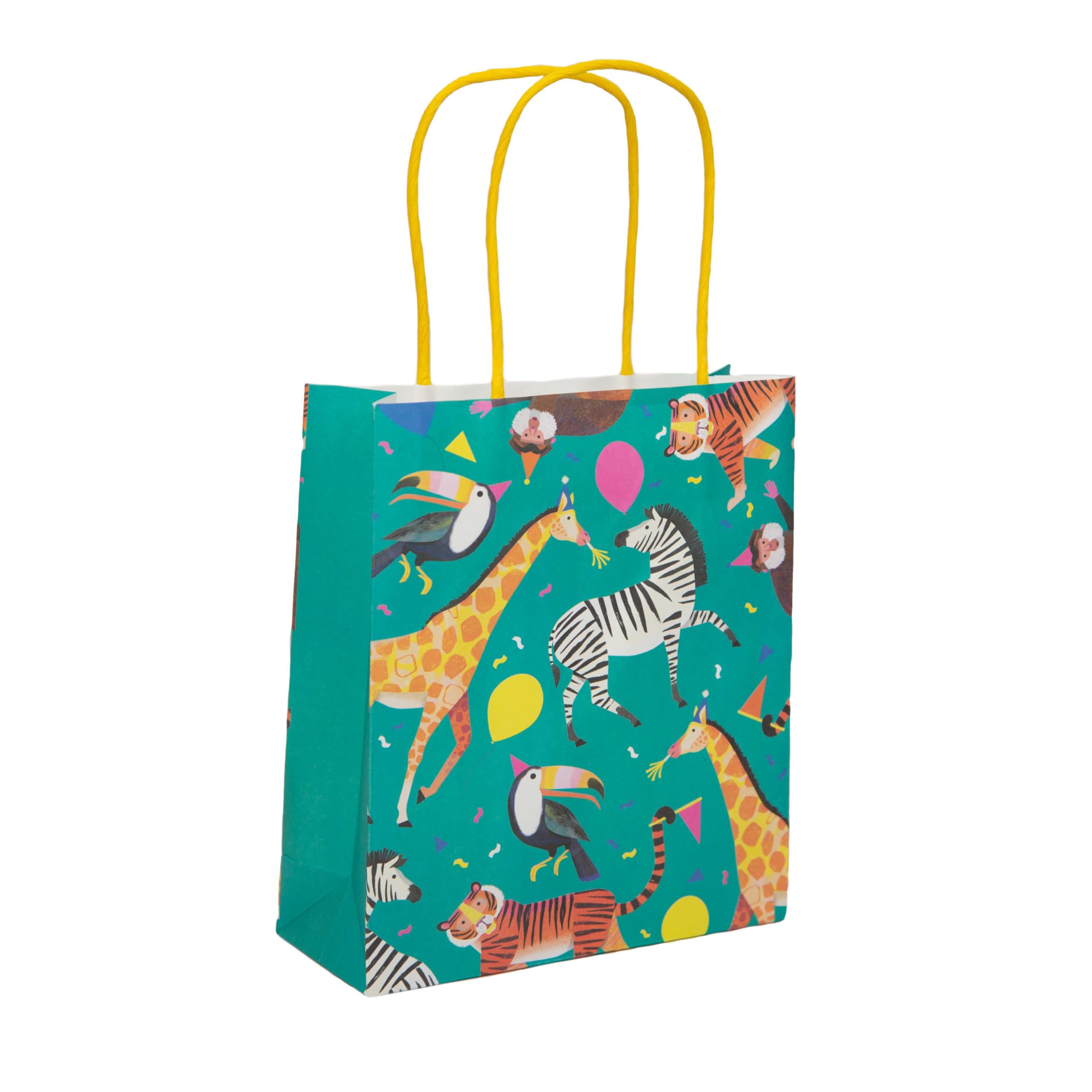 Talking Tables Paper Loot Bags Jungle Theme Supplies Safari Zoo Party Fill with Birthday Cake and Treats, Green and Yellow, Medium