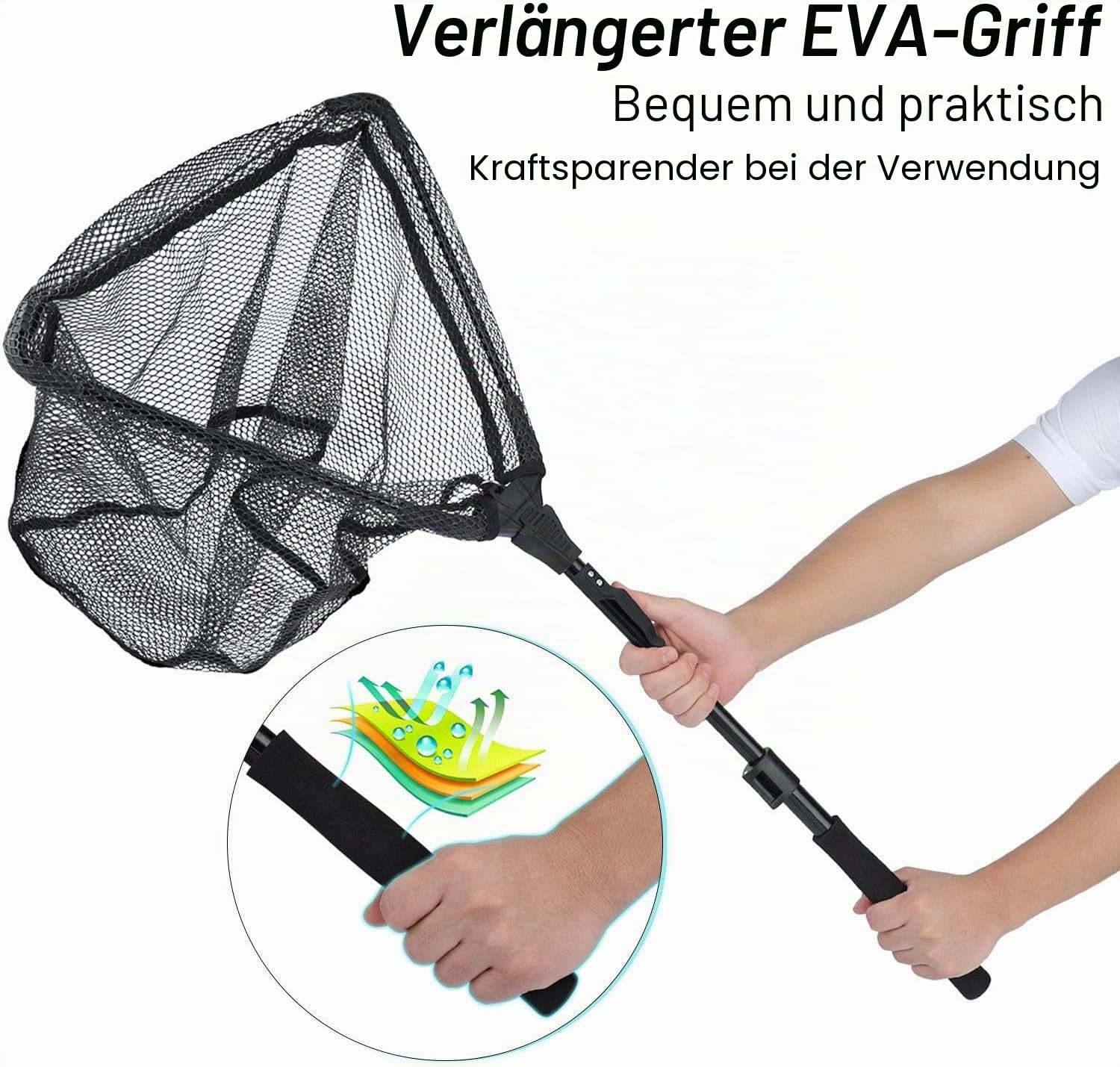 Sougayilang Fischkescher, Fischkescher, faltbar, zusammenklappbar, Teleskopstange, strapazierfähiges Nylon-Material, sicheres Fangen oder Freilassen von Fischen