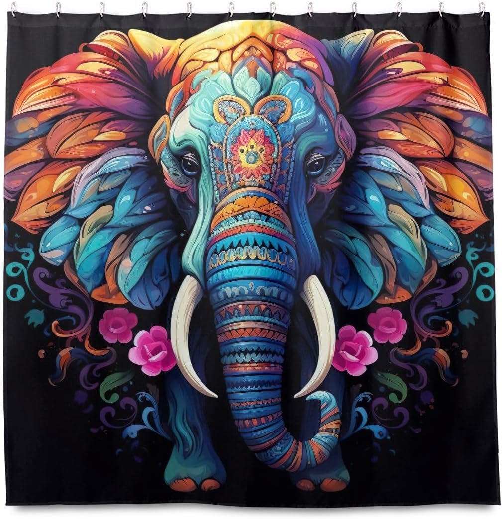 Mandala Elephant Shower Curtain Sets, Washable Bathroom Shower Curtain with 12 Hooks for Women Men 72x72 Inch 202b4436