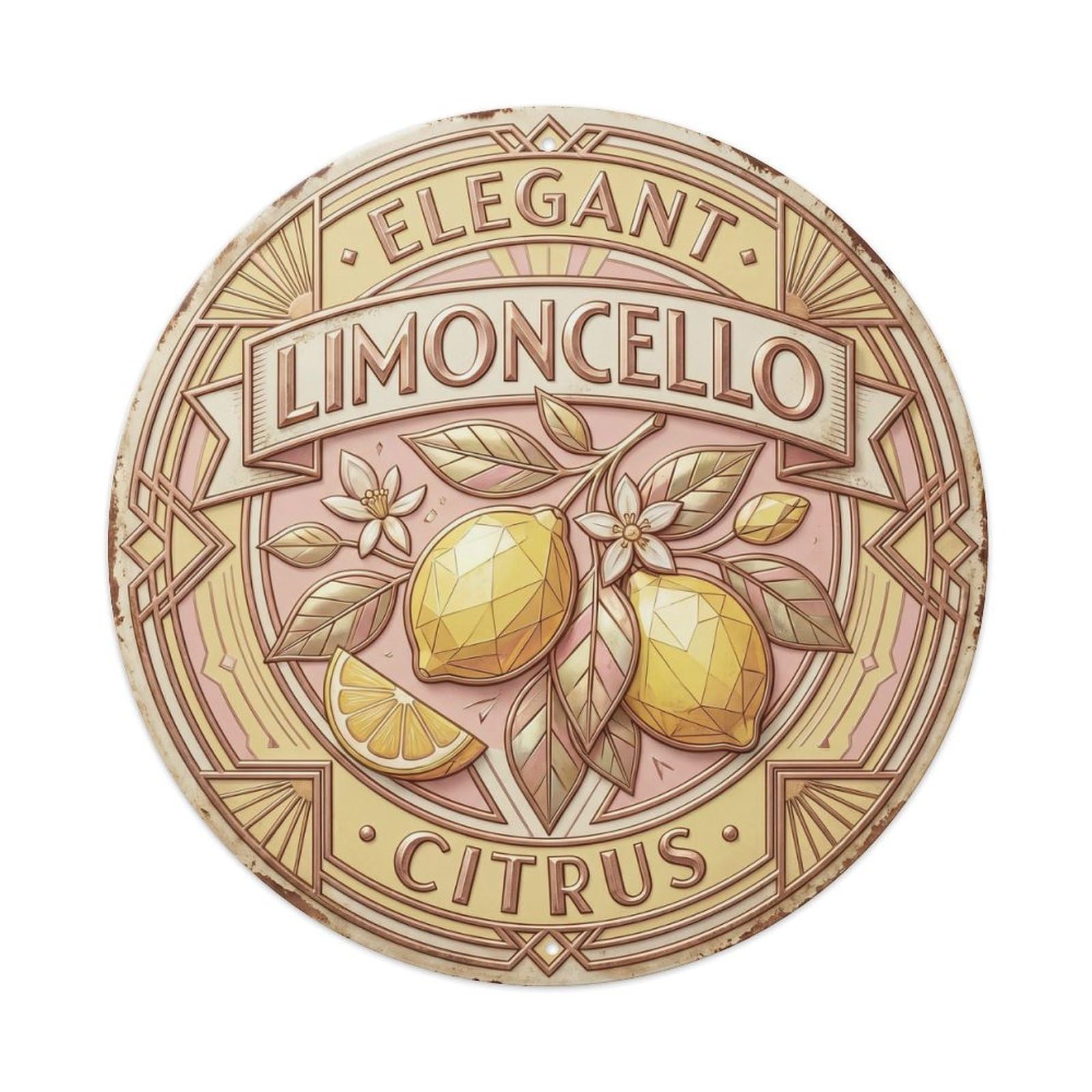 Elegant Citrus Emblem Limoncello Vintage Metal Tin Sign Plaque Wall Decor for Cafe, Club, Garden Round Metal Poster 8x8Inch