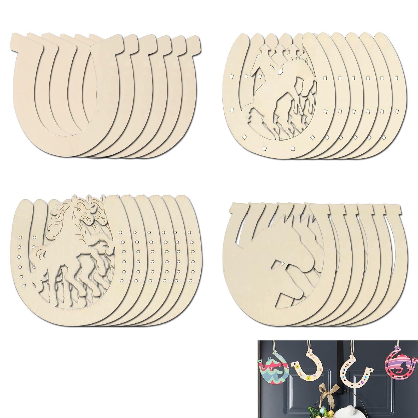 DIYEAH Holz Bastelset Pferdeform - 36 Stück Unvollendete Holzscheiben Zum Bemalen