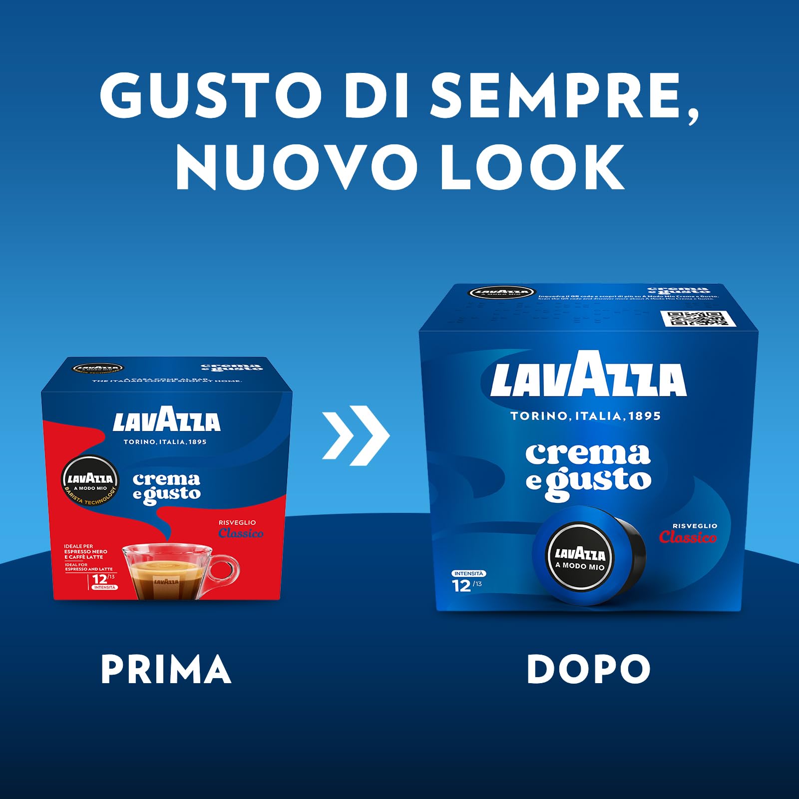Lavazza, A Modo Mio Crema e Gusto Risveglio Classico, 90 Capsule Caffè, con Note di Cioccolato e Frutta Secca, Arabica e Robusta, Intensità 12/13, Tostatura Media