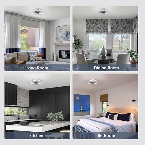 Miniatura 6 de Low Profile Ceiling Fan with Lights 15.7'' Flush Mount Ceiling Fan with Remote, Dimmable LED 3 Color 6 Speeds Reversible Smart Modern Bladeless