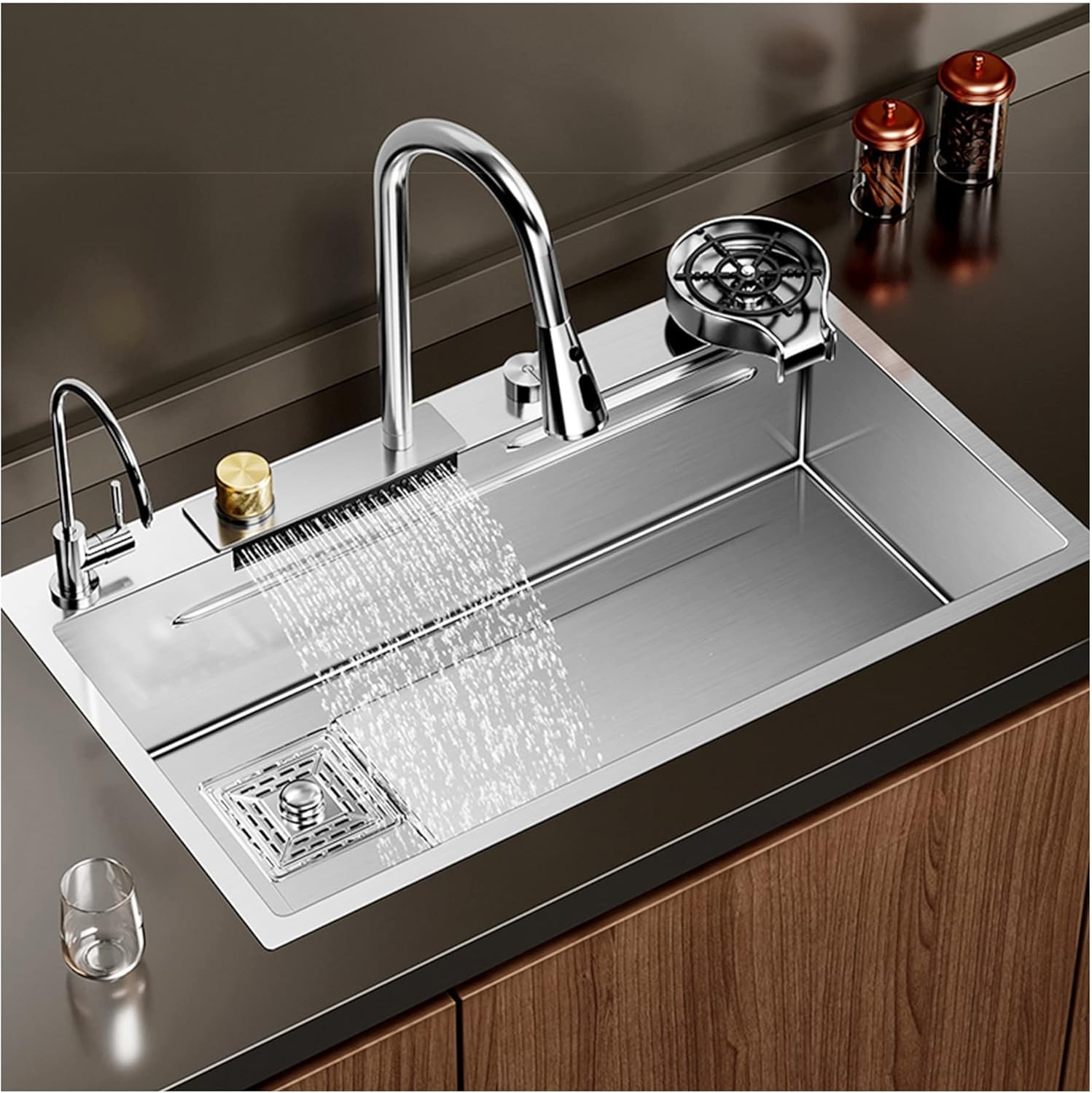 Home Kitchen Sinks Black Nano Raindance Waterfall Kitchen Sink