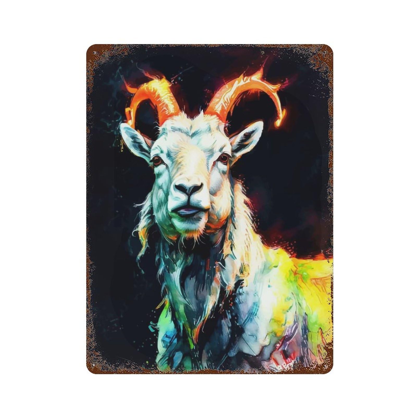 Vintage Rust Metal Sign with Colorful Mountain Goat Portrait Design 15.7"x11.8", for Shed, Workshop And Garage Wall Decor, Classic Wall Plaque