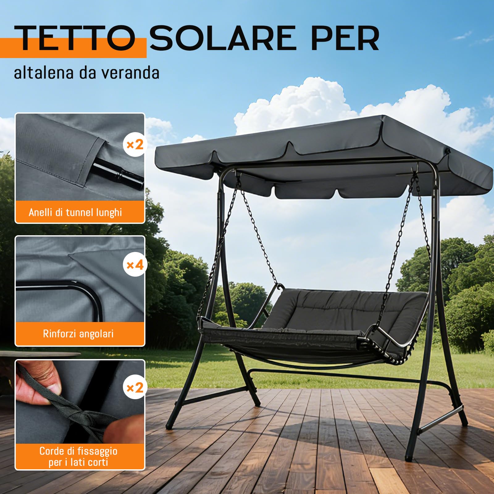 Telo di Ricambio per Altalena da Esterno, Tettuccio per Altalena da Giardino, Impermeabile Parasole Tettuccio Anti-UV, Telo Ricambio Universale per Cortile, Giardino, Piscina (200x120cm)