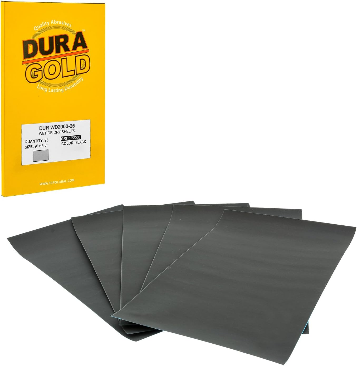 Dura-Gold Premium 2000 Grit Wet or Dry Sandpaper Sheets, 5-1/2" x 9", Box of 25 - Car Color Sanding, Detailing, Polishing Automotive, Woodworking Wood Furniture, Metal Finishing Hand Sand Block Sander
