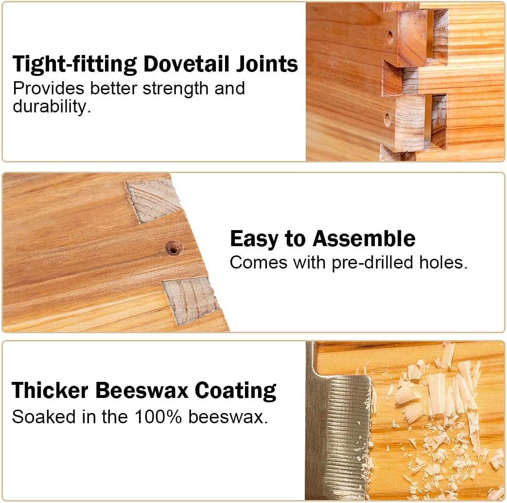 BeeCastle 8 Frame Medium Super Bee Hive Box, Langstroth Honey Bee Hive Dipped in 100% Beeswax Include Beehive Frames and Wax Foundations (Unassembled) - Image 2