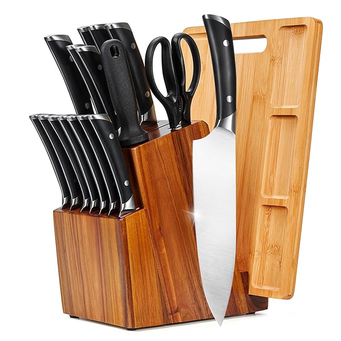 Buy NIUXX 18Pieces Kitchen Knife Block with Knives, Acacia Wood Knife