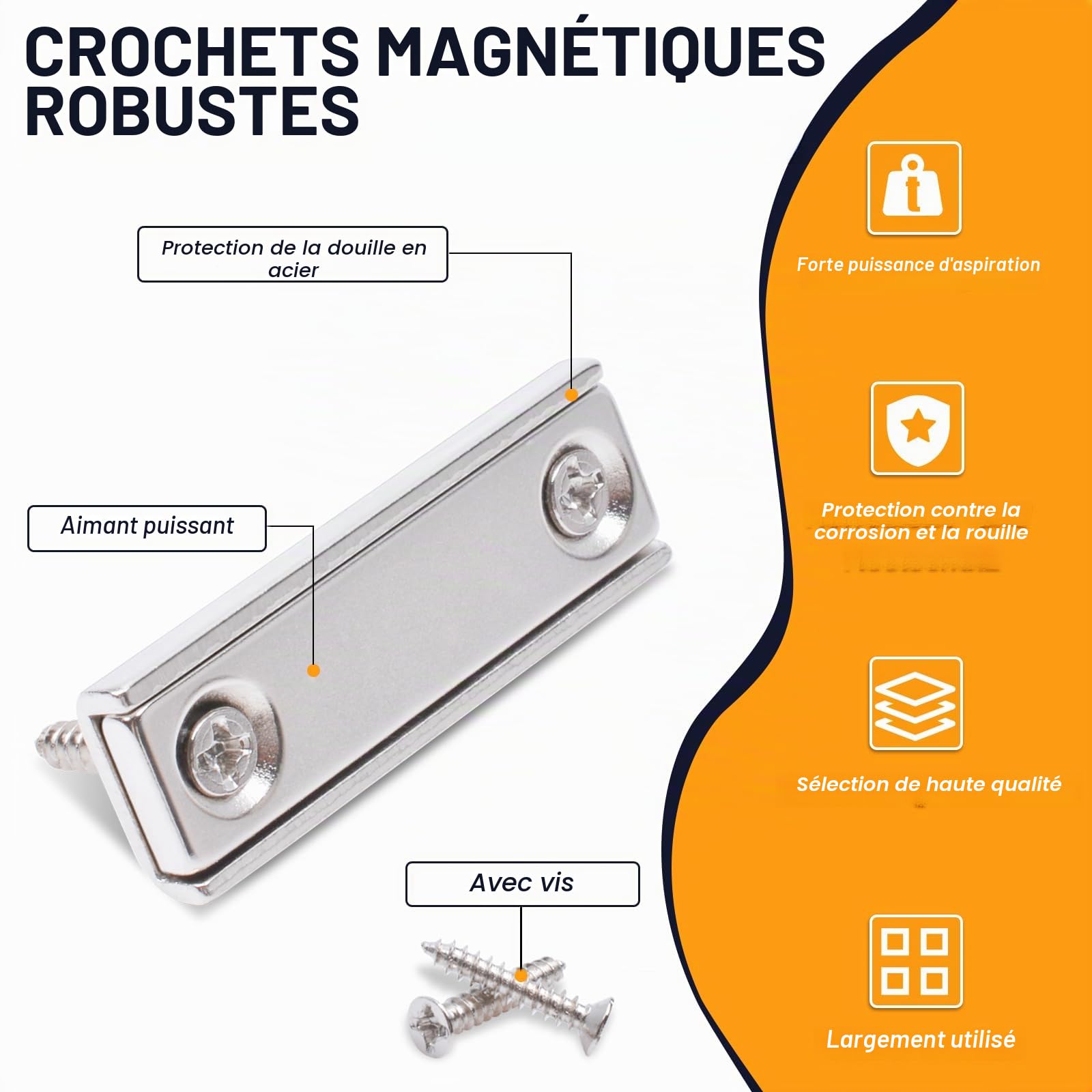 swihorab Lot de 6 aimants en néodyme extra puissants - 40 x 13,5 x 5 mm - Aimants rectangulaires à visser - Avec trou magnétique - Tête fraisée - Aimant industriel en pot avec vis
