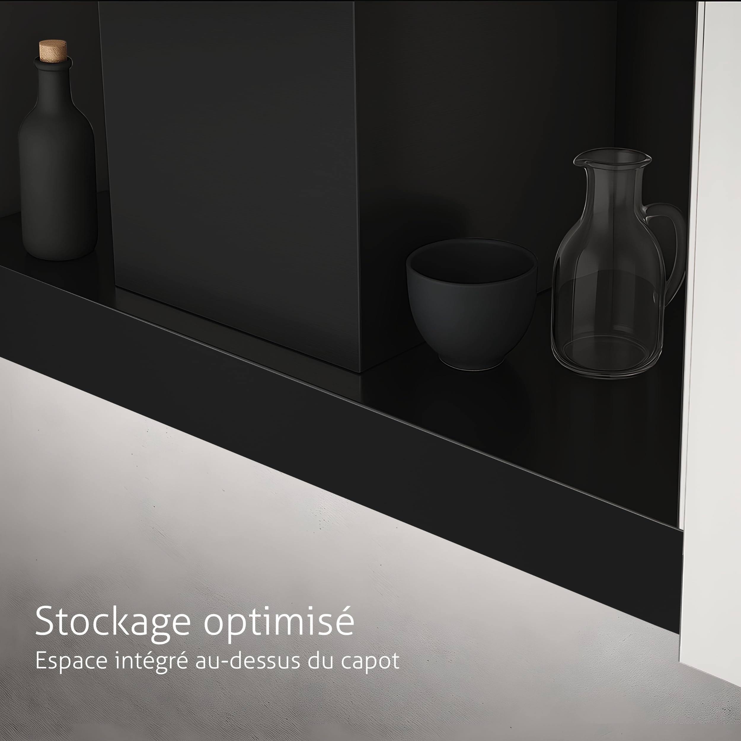 Yara 60 KPYR60BIB hotte encastrable 60 cm, 800 m³/h, classe A+, commande gestuelle/tactile, No Drip anti-condensation, télécommande, purification d’air, LED réglable, noir mat.