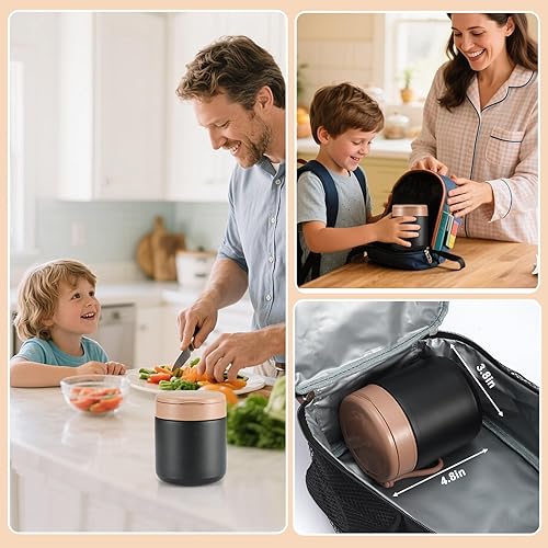 Miniatura 4 de Tarro de alimentos aislado con pantalla de temperatura, 15.2 onzas, termo para alimentos calientes, termo de sopa, Termos para Comida Caliente,