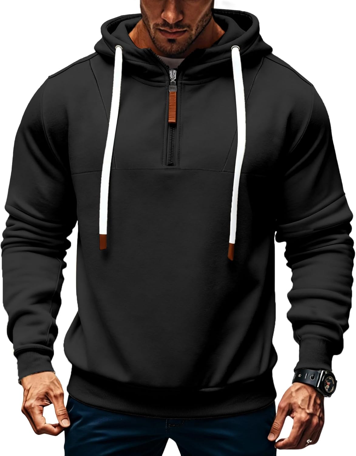 TRFIC Mens Quarter Zip Hoodie Sweatshirt Warm Fleece Long Sleeve Pullover Hoodies for Men