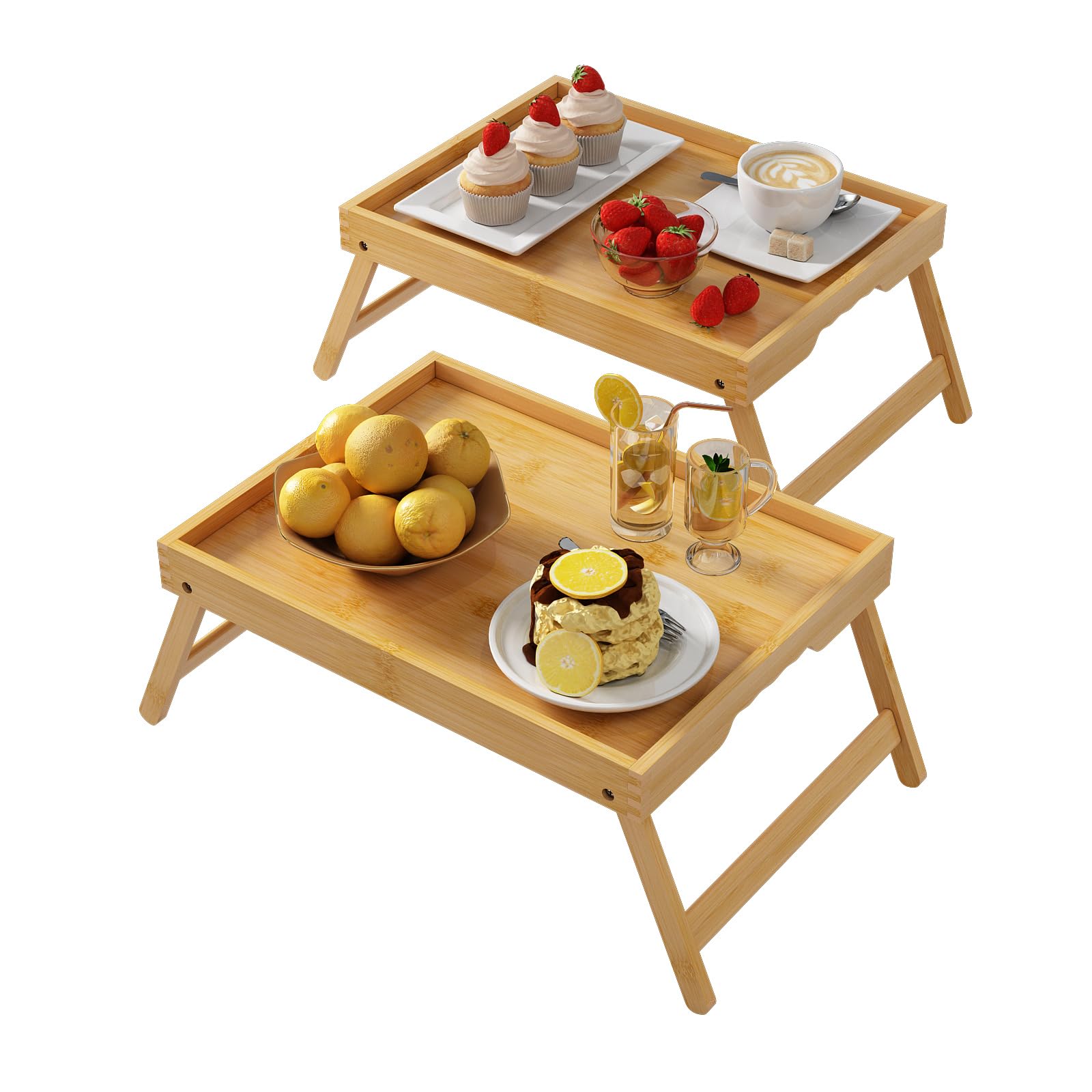 Bed Tray Table with Folding Legs,Bamboo Breakfast in Bed for Kitchen Serving Tray,Sofa,Eating,Used As Laptop Desk Snack Tray 2 Pack (Bamboo)
