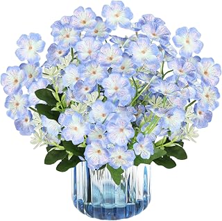 astylishome Flores artificiales altas, 100 piezas con tallo largo, plantas de violetas falsas para el hogar, jardín, boda, fiesta, decoración de mesa, aspecto realista, color azul oscuro 0416
