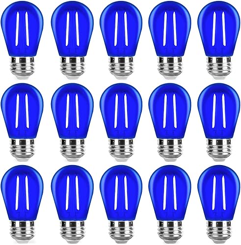 Miniatura 1 de Bombilla azul S14 de plástico de 2 W LED de repuesto para luces de cadena de luces interiores y exteriores, inastillable, base E26, filamento E26,