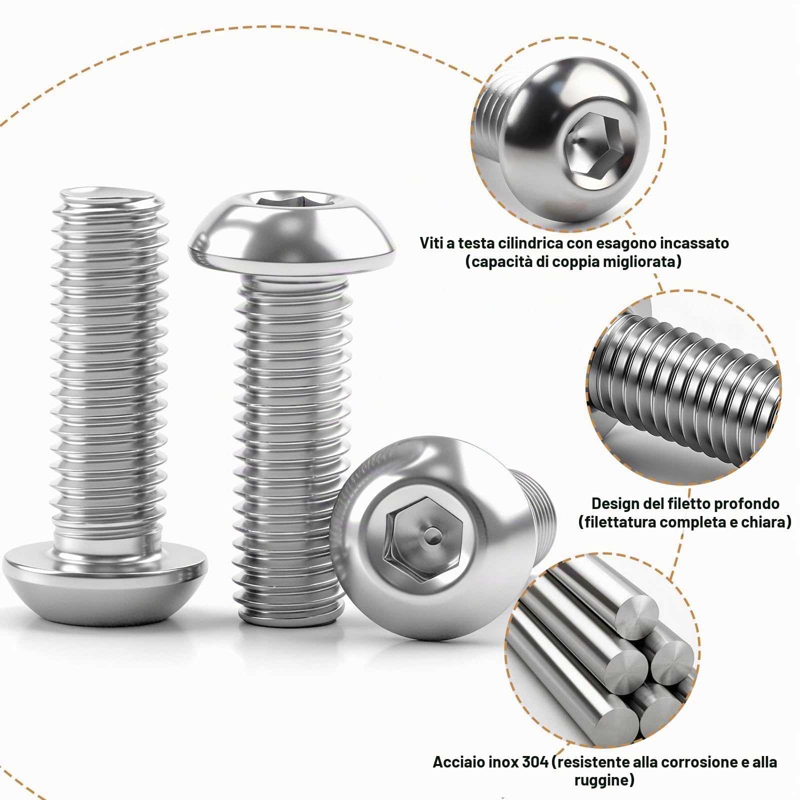 130 Pezzi Vis Btr M4 x 10 mm Viti a Testa Bombata Boulon Inox Tete Bombee per l'installazione di mobili