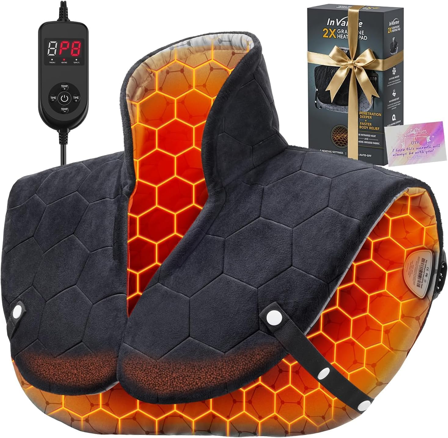Neck and Shoulder Heating Pad: 2X Graphene Extra Hot Max 160℉ for Faster Deeper Pain Relief - 4H Auto Shut Off for Home Office Use - Machine Washable - Gifts for Dad Grandpa Husband