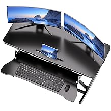 32" Stable Standing Desk Converter, Height Adjustable Sit to Stand Up Desk Riser with Keyboard Tray for Home or Office, Wide 2-Tier Desktop, Dual Monitor and Computer Workstation, Black