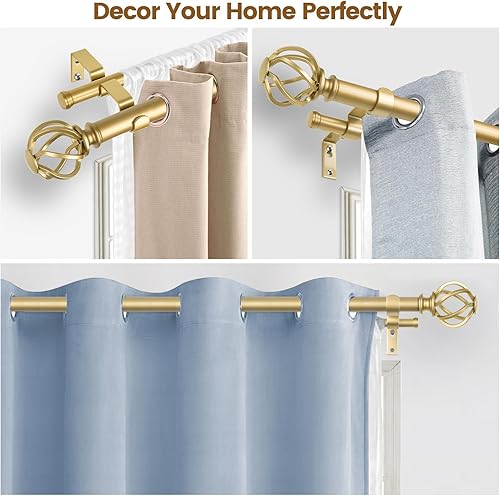 Miniatura 3 de KAMANINA Barra de cortina doble de 1 pulgada de 72 a 144 pulgadas (6-12 pies), barras de cortina doradas para ventanas de 66 a 120, barra de cortina