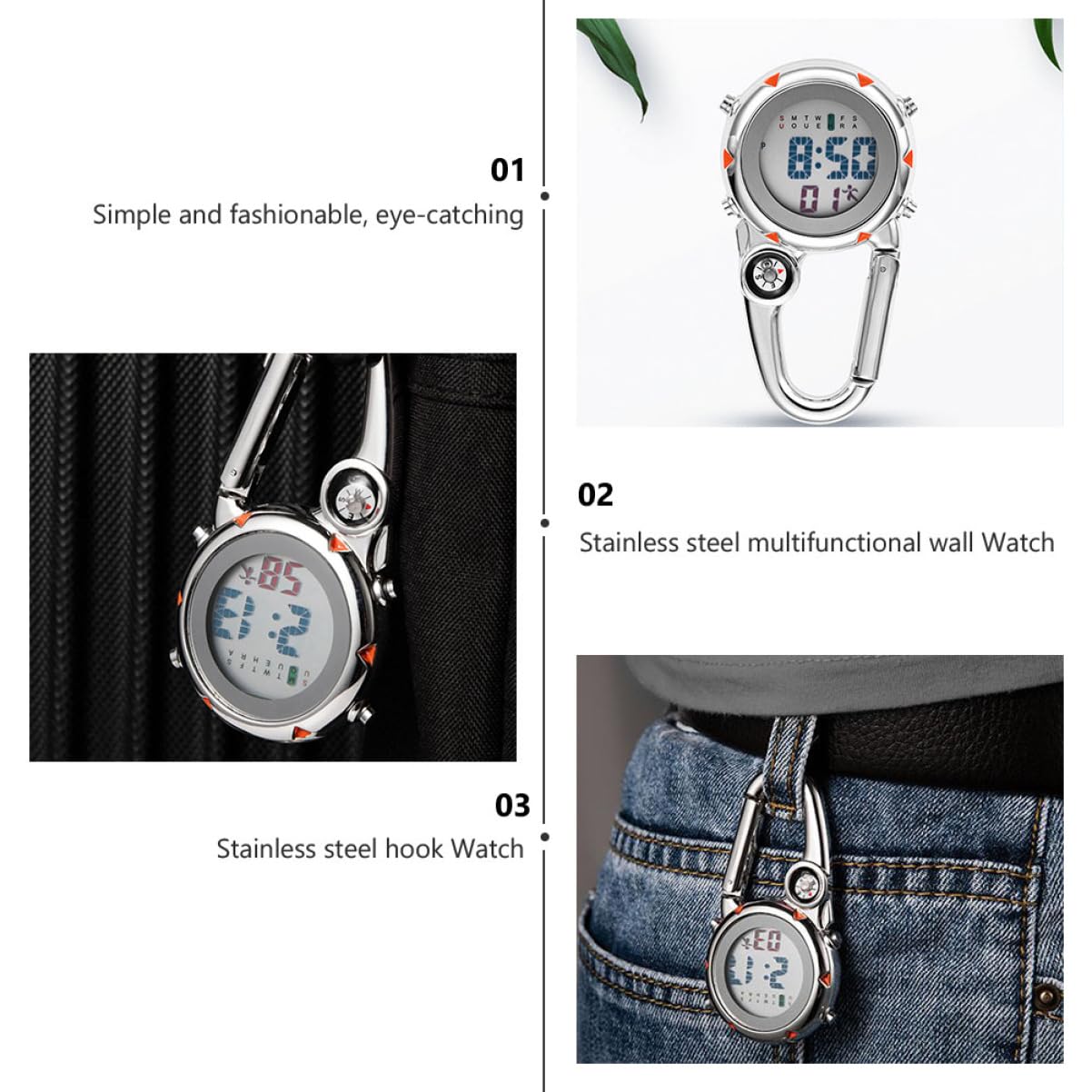 Toyvian Bergsteiger Hakenhangtisch Kletteruhr Ansteckuhr Uhr Aus Edelstahl Karabiner Uhr Beim Klettern Aufpassen Clip Watch Rucksackuhr Orange Rostfreier Stahl