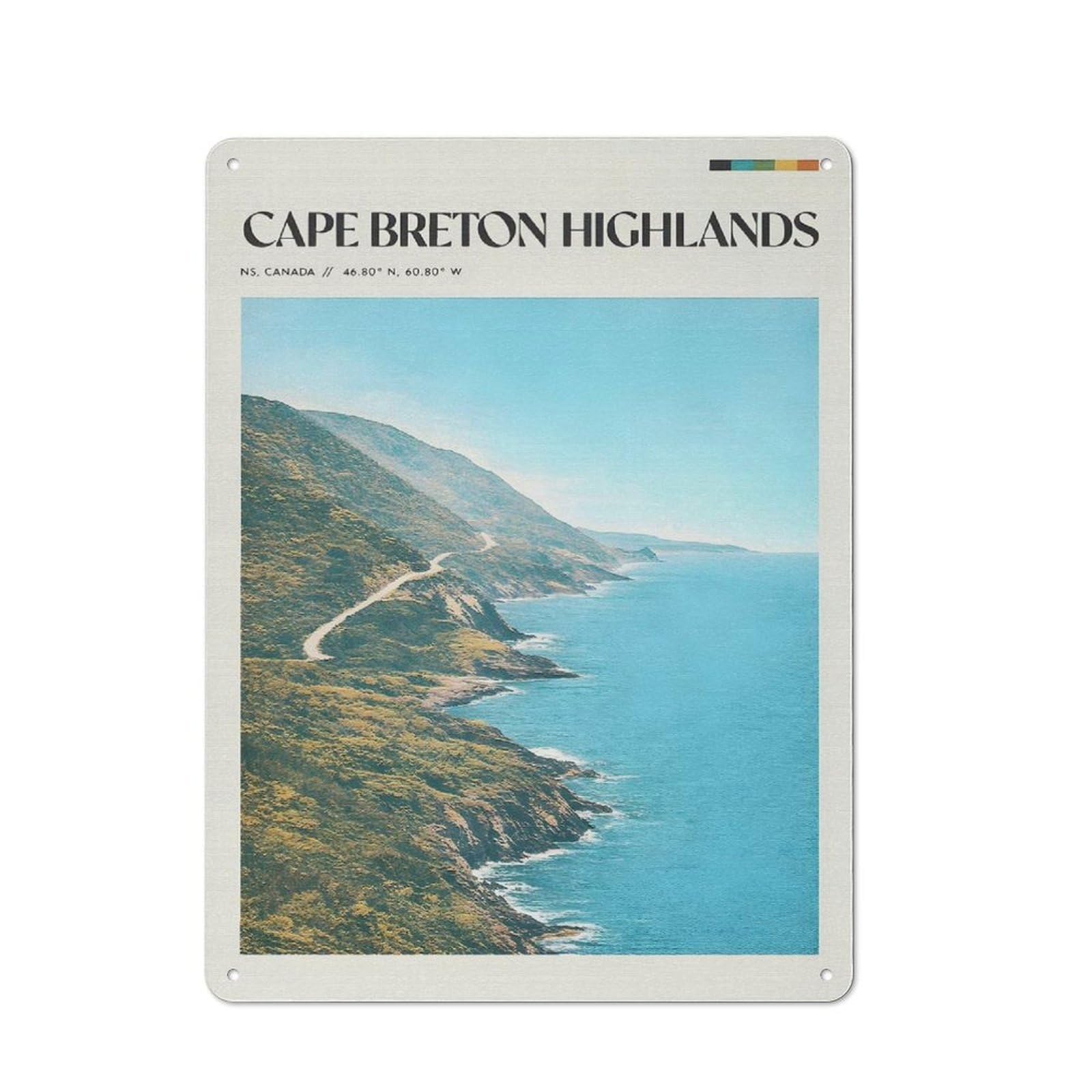 Metal Plaque with Cape Breton Highlands Coastal Road Design 40x30cm, Rustic Cafe Wall Decor for Restaurant, Kitchen, Counter Or Breakfast Nook