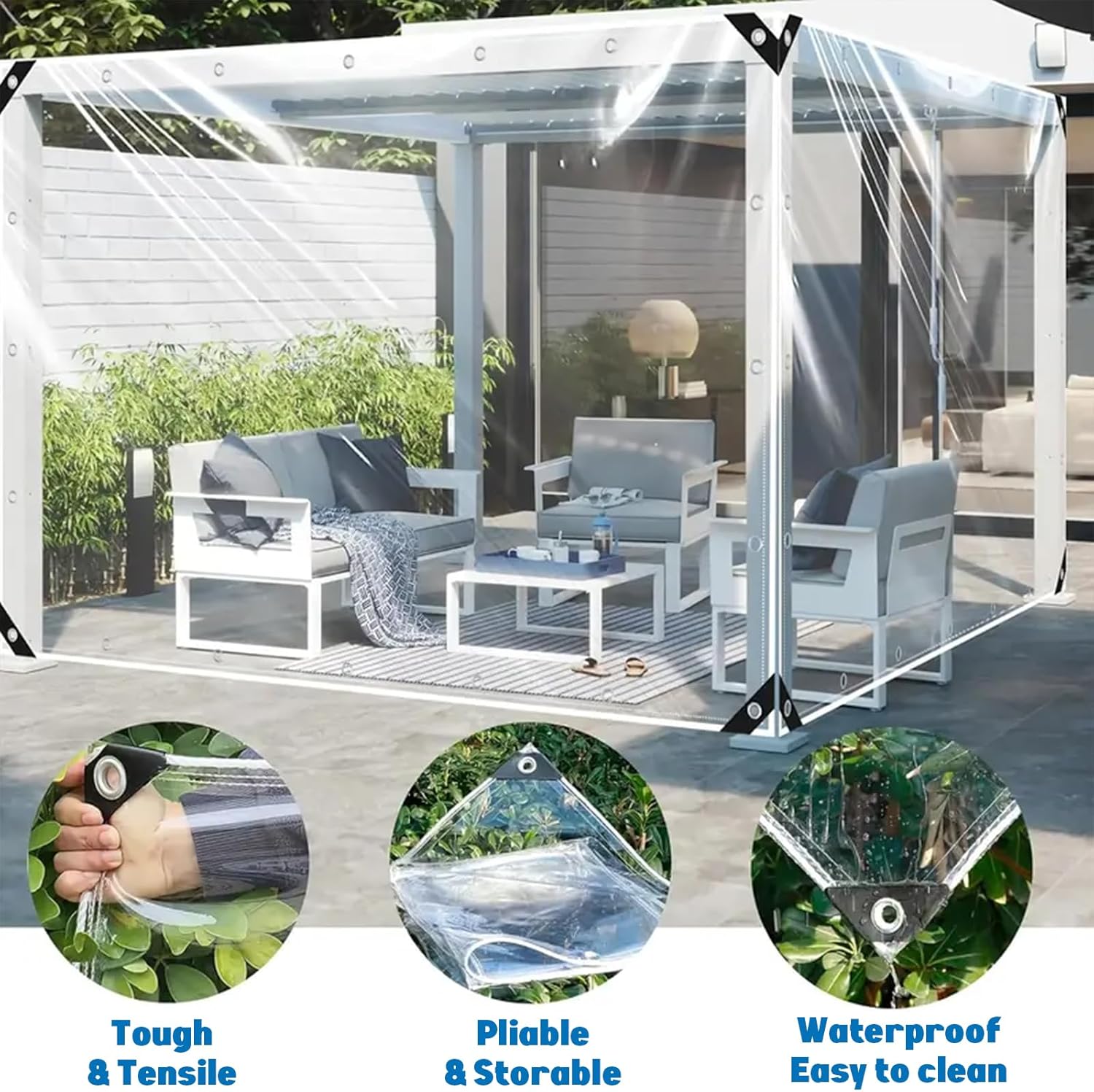 Clear Tarps Heavy Duty Waterproof 8x10 Ft,14Mil Thickened Clear Vinyl Tarps with Grommets and Cable Tie,Clear Vinyl Patio Enclosure Tarpaulin for Patio,Pavilion,Porch,Greenhouse,Outdoor