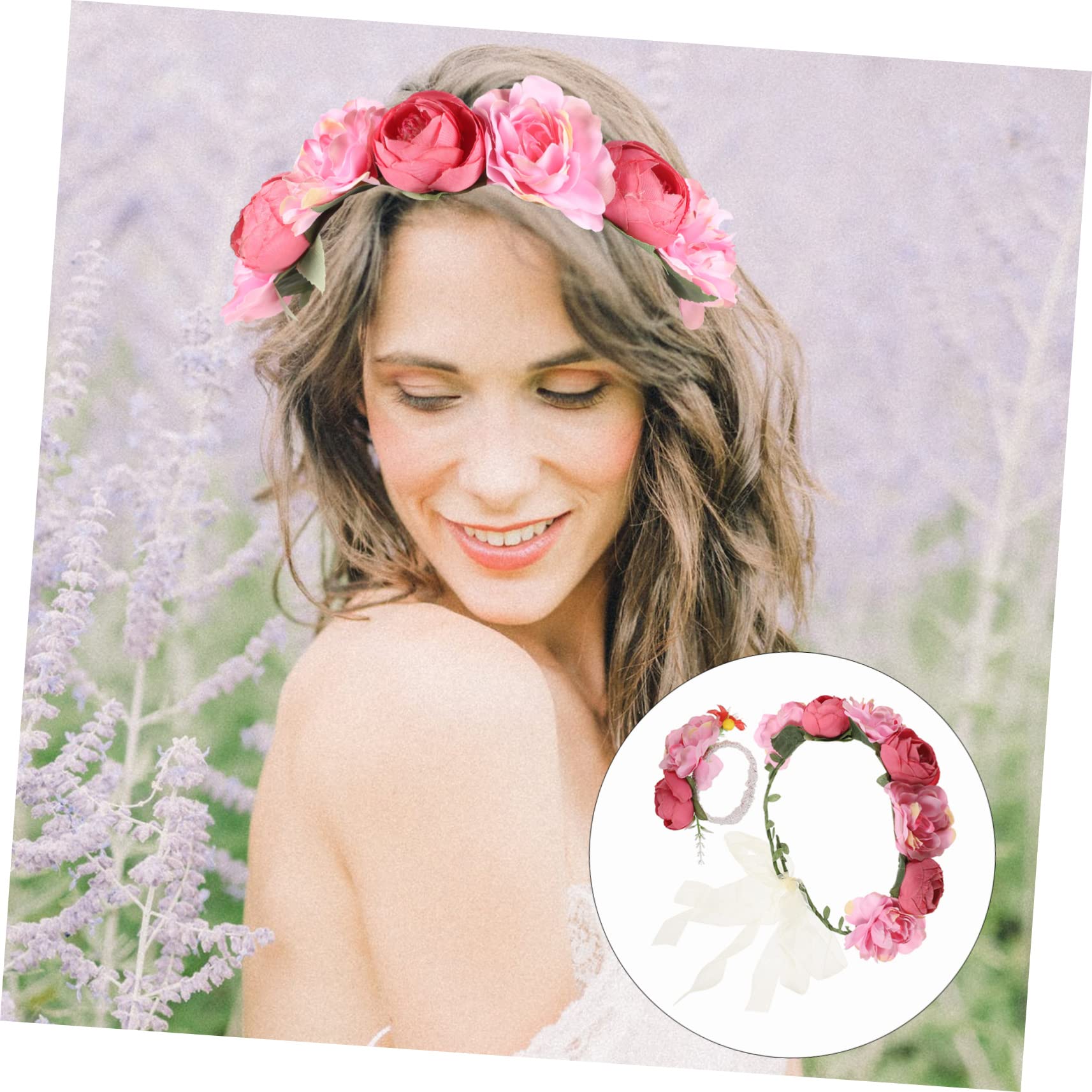 FRCOLOR 5sätze Blumenkranz Haarschmuck Set Für Damen Elegantes Hochzeits-haarnetz Handgelenk-blumenarmband Leicht Romantisch Für Hochzeiten Fotoshootings Cosplay Und Mehr