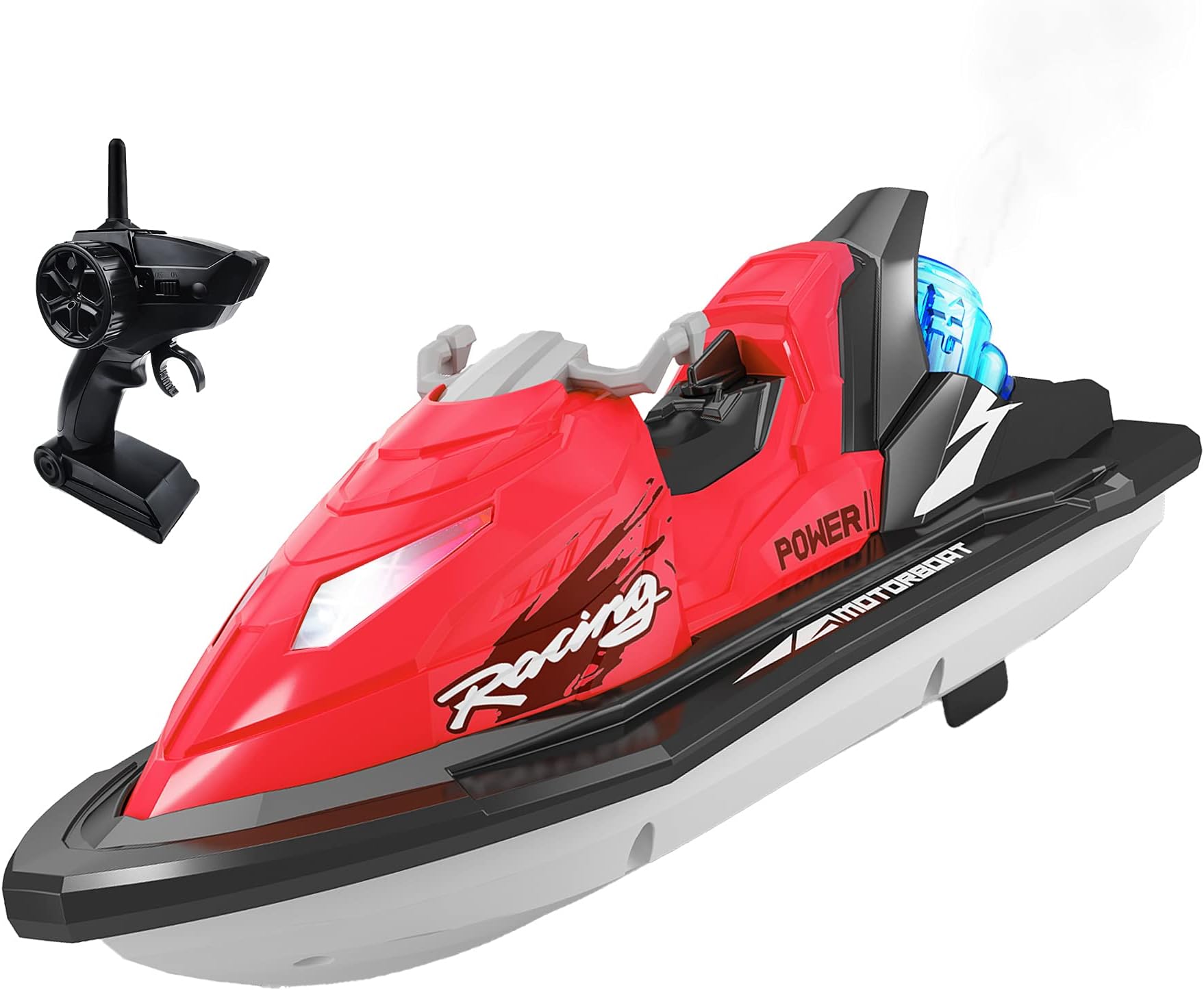 IOKUKI RC Boats for Kids & Adults, Remote Control Boat for Pools & Lakes with Rechargeable Toy Boat Battery/Dual Motors/Charger Cable & Low Power Prompt Motor Boat - Red