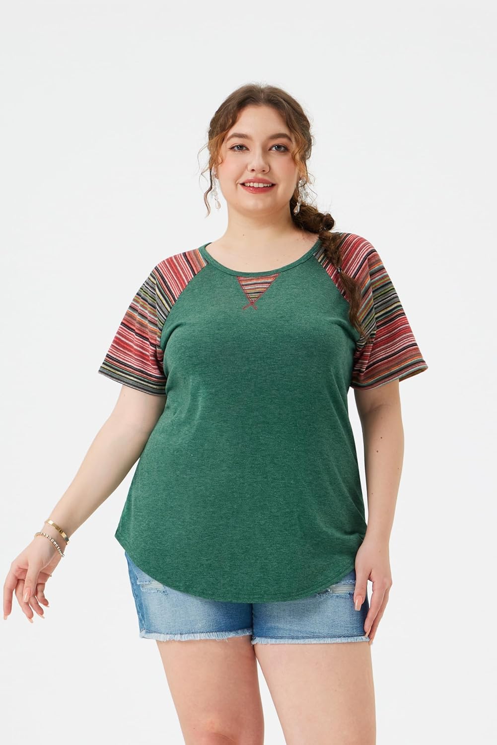TIYOMI Plus Size T Shirt Tunic Tee Color Block Crewneck Raglan Summer Short Sleeve Tee XL-5XL - Image 2