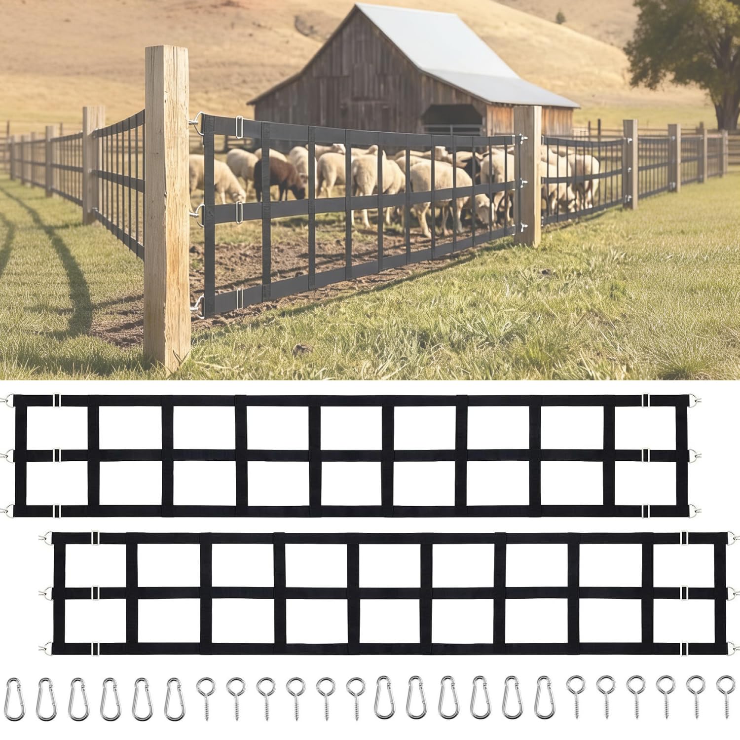 2 Pezzi Protezioni per Stalla per Cavalli, 300 x 50 cm Recinti di Stabulazione per Cavalli con Cinghie Regolabili e Ganci, per Stalle Fienili Fattorie di Allevamento