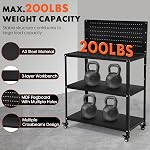OLBRUS 50.4 X 33.4 Inch Workbench,Heavy Duty 200LBS Steel Work Bench with Pegboard and Lockable Wheels, Rolling Tool Storage Work Table for Garage Workshop Warehouse (50.4" X 33.4")