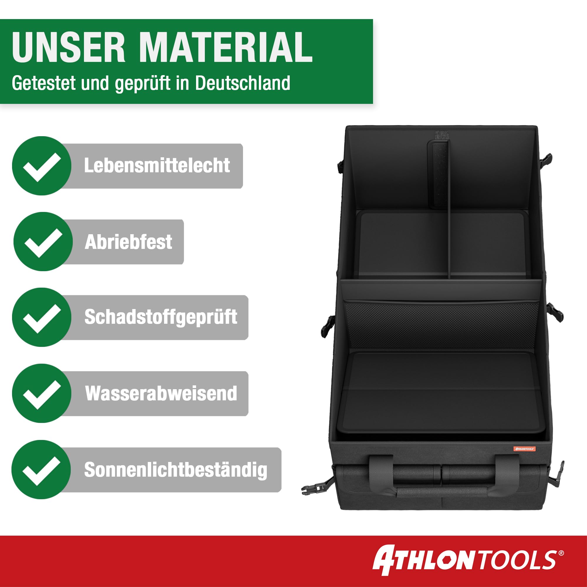 ATHLON TOOLS Organizador para maletero XXL – Organizador de coche plegable - Bolsa para maletero antideslizante, reforzada, bolsa para maletero estable con tapa – Caja para coche para guardar y