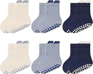 Mealah Toddler Non Slip Grip Ankle Socks with Grippers Cute Seamless for Baby Boys Girls Infants Kids 6 Pairs(1-3Years)